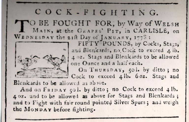 Cockfighting Laque Advert 1778