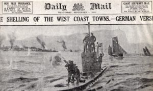 Lowca Submarine Daily Mail Sept 1 1915 Painting Of Submarine Shelling Lowca