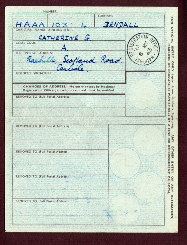 National Registration Identity Card Inside 1940s