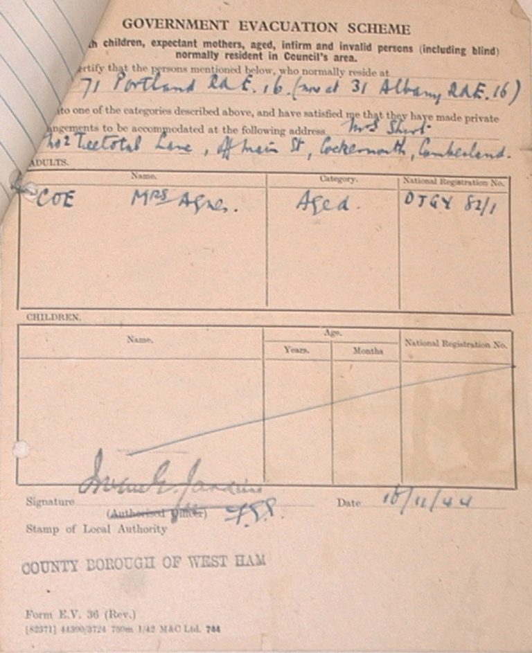 Evacuation In War Certificate Child From West Ham To Cockermouth