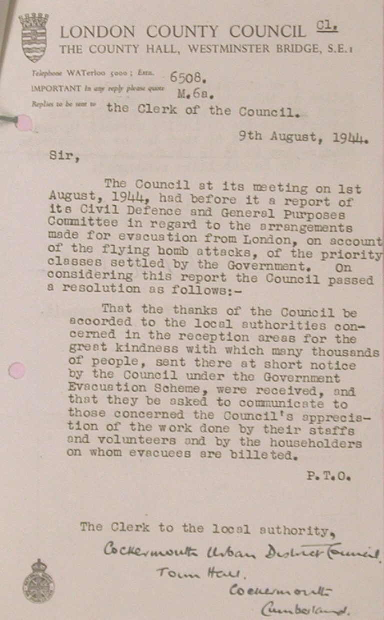 Evacuation In War Letter Westminster 1944