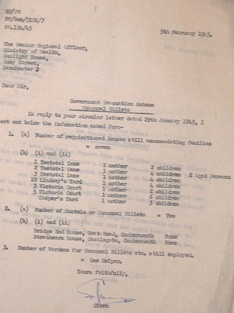 Evacuation In War To Cockermouth 1945 Houses Requisitioned For Families