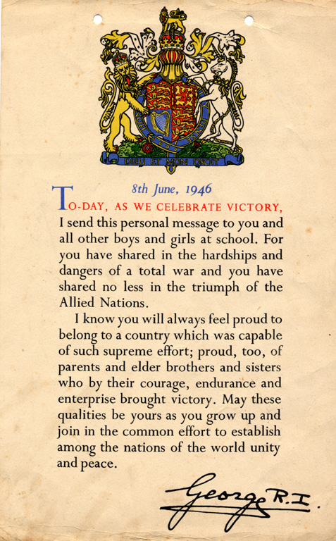 King George Message To Children Front 1946