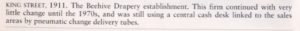 King Street Beehive Drapery C 1911 HF TEXT