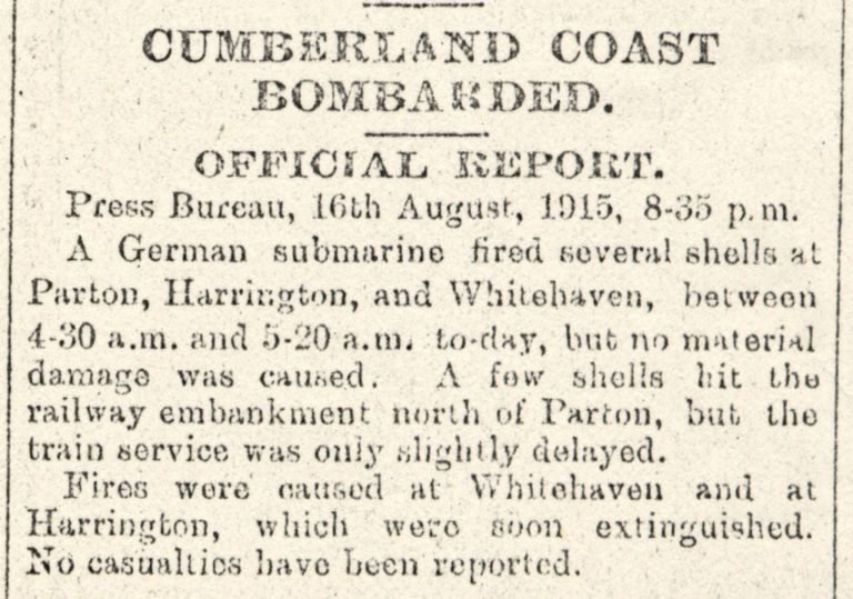 Lowca Cumberland Coast Bombarded War 1915