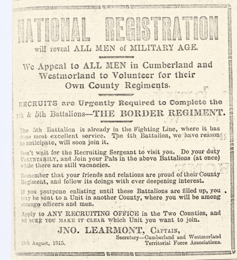 Lowca National Registration Advert For Military War Service 1915