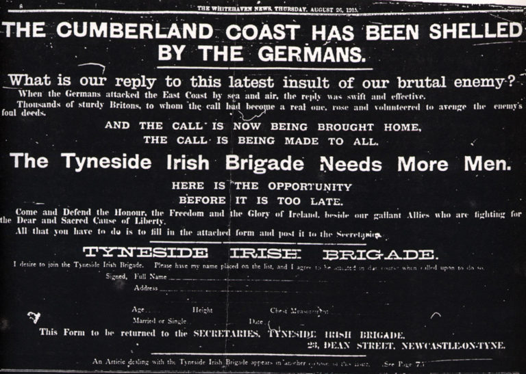 Lowca Tynside Irish Brigade Advert To Join For War 1915