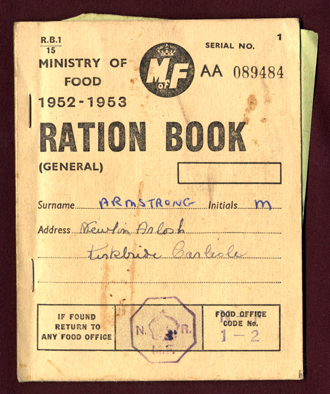 Ration Book Front After The War 1952 1953 Kirkbride Carlisle
