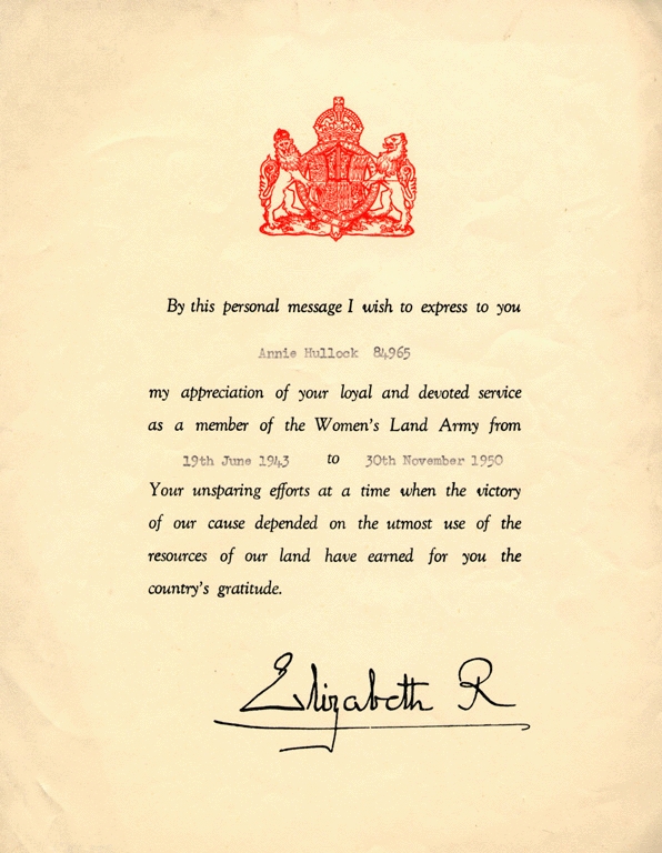 Womens Land Army Certificate